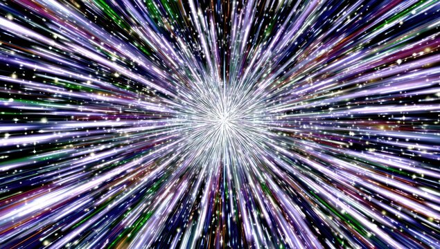 Abstract image of a vibrant, starburst-like tunnel with colors radiating from the center
