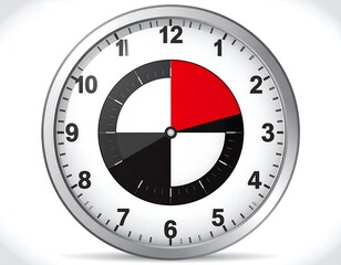 Circular clock with gray bezel showing shaded quarters and red area covering 12 through 2