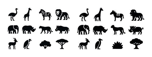 Obraz premium Silhouette icons of african wildlife animals