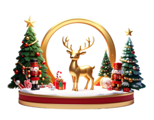 3D render, Merry Christmas background with display podium for showing product, tree