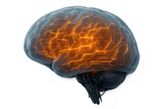 Human brain with glowing neural networks, representing intelligent thinking, ai technology, and active learning processes