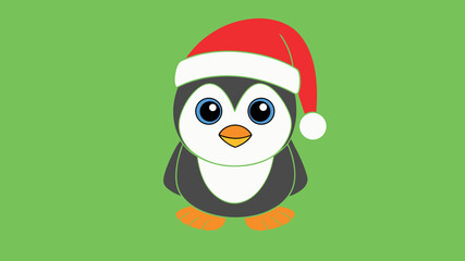 Cute cartoon penguin wearing a red Santa hat