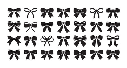 Naklejka premium Collection of black bow silhouettes on white background