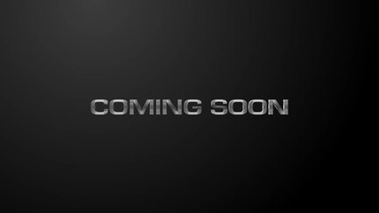 Animated silver chrome 3D text "COMING SOON" on black background