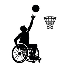 Fototapeta premium Skilled Wheelchair Basketball Athlete Shooting with Determination, Mobility, and Competitive Spirit.