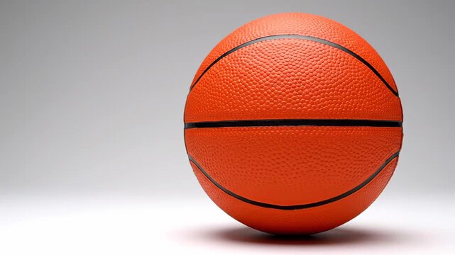 Vibrant orange basketball bouncing in slow motion against a clean white background, showcasing textured leather surface and dynamic motion for sports, fitness, and training themes