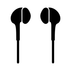 Black and white silhouette image depicting two earbuds for personal listening