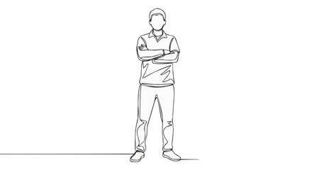 Line Art Depiction of a Man Standing with Arms Crossed.