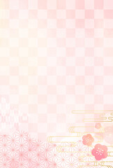 ピンクの和柄 和紙の 年賀状 背景　縦