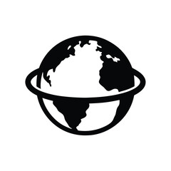 A stylized image of planet earth surrounded by an orbital ring