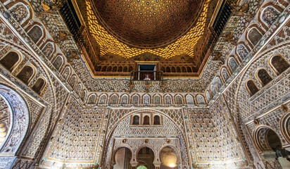 Hall of Ambassadors in the Royal palace of Alcazar Seville Andelusia Spain