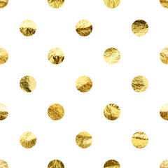 Gold foil seamless texture, shiny handmade circles. Golden glittering pattern. Shining hand drawn background. Wedding, greeting card decoration elements. Modern minimalist art. Vector illustration