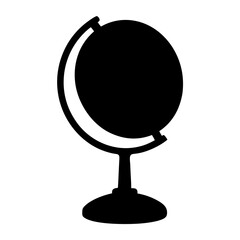 Black and white globe illustration on a stand for educational purposes
