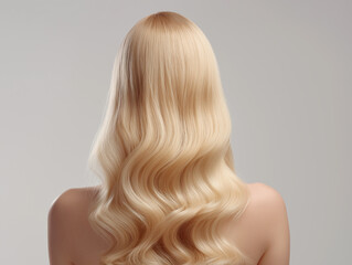 Fototapeta premium Back View of Woman with Long Wavy Blonde Hair