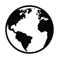 Black and white globe illustration of Earth continents and oceans vector