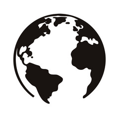 Black and white globe illustration of Earth continents and oceans vector