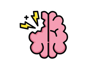 Brain with lightning and crack symbol Brain health, mental issues, and cognitive processes