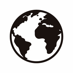 Stylized Black and White Globe Depicting Continents for Graphic Design