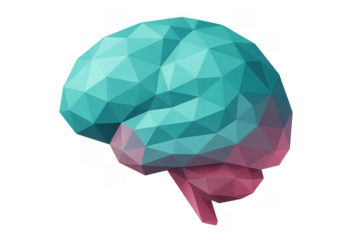 Abstract low poly brain illustrating concepts of intelligence, thinking, mind, and psychology. Transparent background