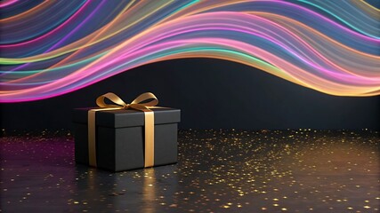 Free Photo Black Friday sale is a gold gift box and wawe with a black background