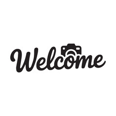 A stylized 'Welcome' text with a camera icon integrated into the word.