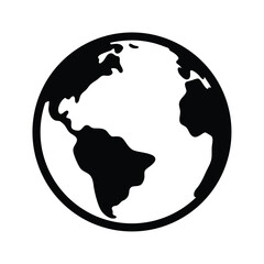 Monochrome illustration of the Earth centered on the Americas with a bold outline