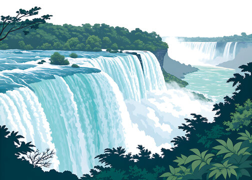  Chitrakote Waterfall powerful cascading water in vector poster style,