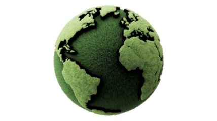 Green Furry World Globe Isolated on Plain Background for Earth Day Concepts Sustainable Initiatives or Ecological Projects a Detailed Fluffy Earth Model with Continents Visible