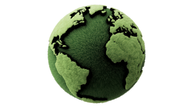 Green Furry World Globe Isolated on Plain Background for Earth Day Concepts Sustainable Initiatives or Ecological Projects a Detailed Fluffy Earth Model with Continents Visible