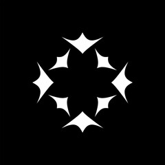 A symmetrical white star-like geometric pattern on a solid black background.
