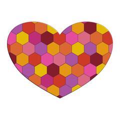 dessin d'un c&oelig;ur rempli d'hexagones color&eacute;s