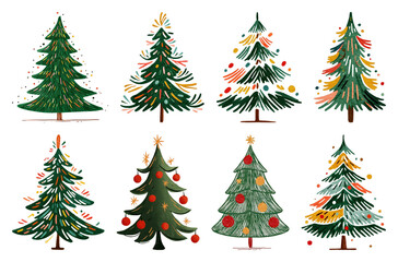 PNG Colorful festive Christmas trees, element set on transparent background