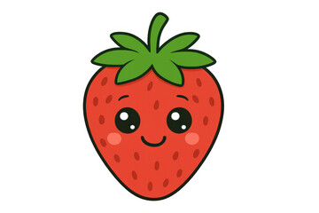 Obraz premium Cute cartoon strawberry character vector with smiling face expressing happiness and sweetness, transparent background