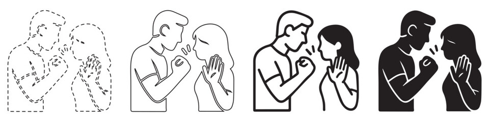 Illustration of a man yelling at a woman, showing different levels of detail.