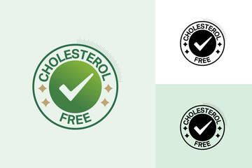Cholesterol-Free Badge Set &ndash; Green and Monochrome Circular Icons with Checkmarks for Healthy Product Labels