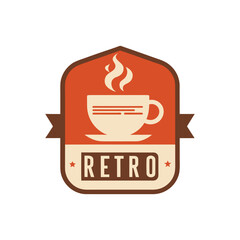 Classic retro espresso badge with a steaming coffee cup. A geometric label stamp shape for a vintage cafe logo or craft beverage sign