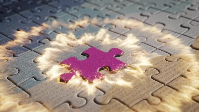 Close up of a jigsaw puzzle with a missing piece