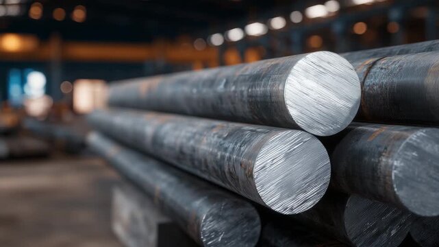 Detailed view of gray construction pipes, stacked at varying angles, lighting emphasizing smooth finish, close-up capturing industrial material quality