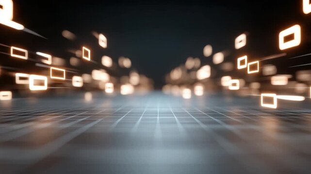 Abstract digital art with glowing squares creating a sense of movement and depth in a futuristic space 4k Video footage