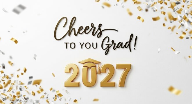 Celebrate Graduation with a Festive 2027 Message and Gold Confetti Scene