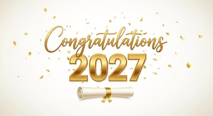 Elegant graduation celebration with golden text and festive confetti