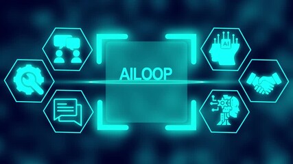 Ailoop Concept with AI and Network Icons on Blurred Blue Background artificial intelligence technology - Powered by Adobe