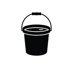 Black bucket with handle and water liquid