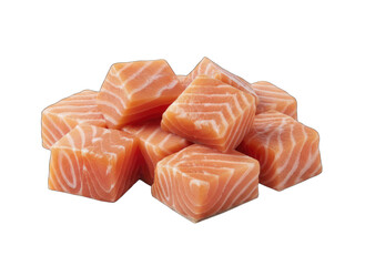 Fresh Salmon Cubes Isolated on Black Background with Studio Lighting Perfect for Culinary Use