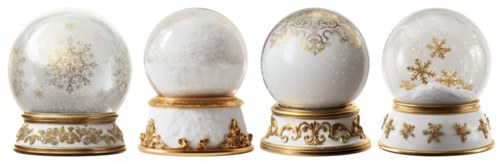 PNG Elegant snow globes with gold, element set on transparent background