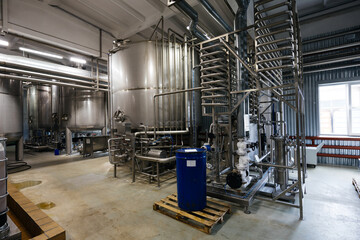 Modern brewery production line, vats and pipeline