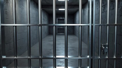 Prison cell corridor with metal bars - Powered by Adobe
