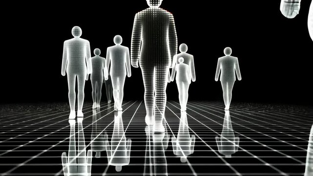 Business People in Technology: Abstract Figures and Hologram Network - Modern Design and Digital Representation in Virtual Reality Innovation