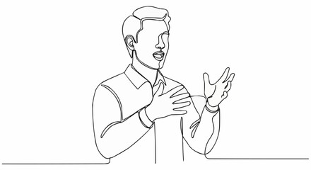 Man Speaking With Animated Gestures in Continuous Line Art Style.