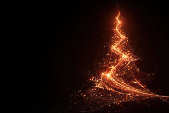Abstract fiery orange and yellow light trails swirling upwards in a dark black background creating a dynamic energy vortex